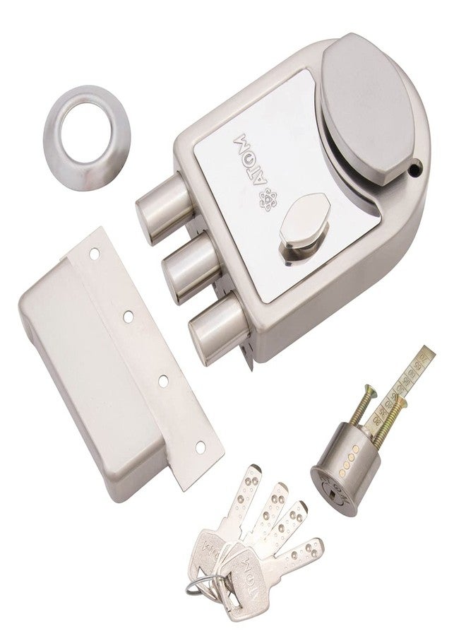 أتوم قفل باب رئيسي ثلاثي المزلاج من Atom مع 4 مفاتيح نحاسية قابلة للعكس | طلاء فضي، 12 × 9.5 × 3 سم، ML003 - Image 1